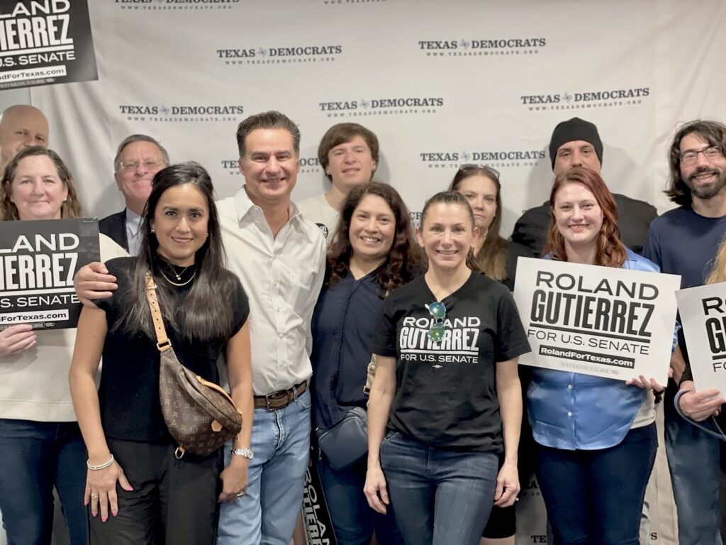 Roland Gutierrez joined by his wife, Sarah Gutierrez, Uvalde Parents Brett and Niki Cross, Nancy Thompson, founder of Mothers Against Greg Abbott. 