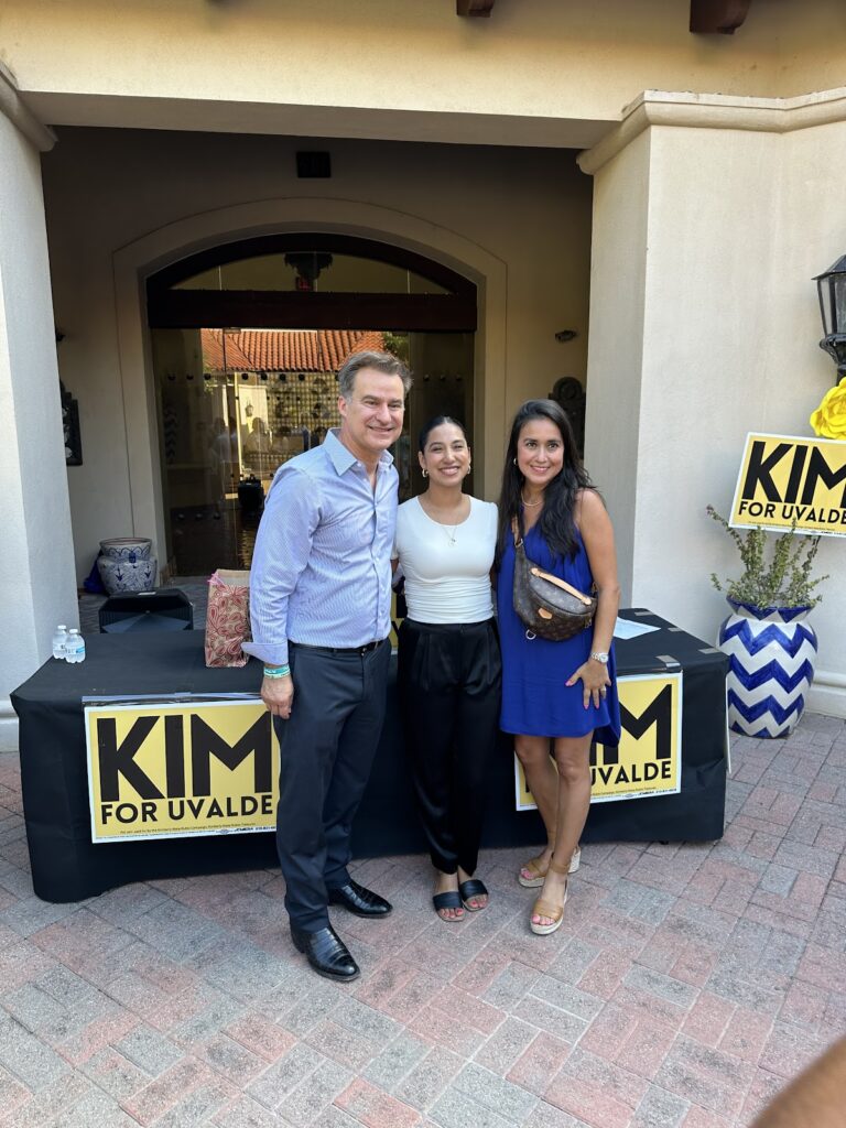 Roland Gutierrez and wife Sarah (right) visit candidate Kim Rubio’s (center) campaign event for Mayor of Uvalde. Click the image for more photos